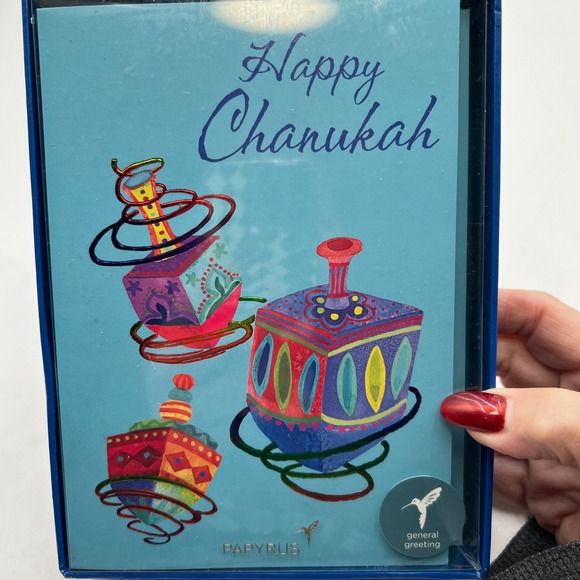Papyrus Happy Chanukah Card Set 14 Cards 14 Lined Envelopes Dreidels - Picture 6 of 6